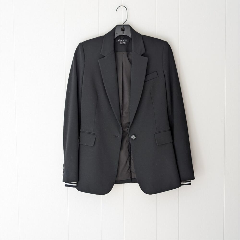 Theory Black Blazer W/Knit Sleeves, size 00